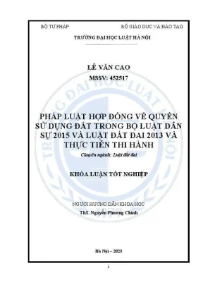 Khoá luận tốt nghiệp pháp luật hợp đồng về quyền sử dụng đất trong bộ luật dân sự 2015 và luật đất đai 2013 và thực tiễn thi hành