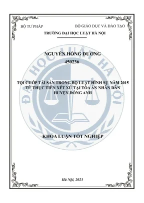 Khoá luận tốt nghiệp tội cướp tài sản trong bộ luật hình sự năm 2015 từ thực tiễn xét xử tại toà án nhân dân huyện đông anh