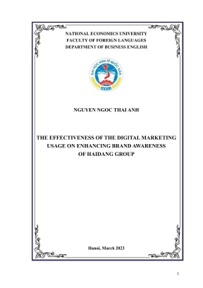 Chuyên đề tốt nghiệp the effectiveness of the digital marketing usage on enhancing brand awareness of haidang group