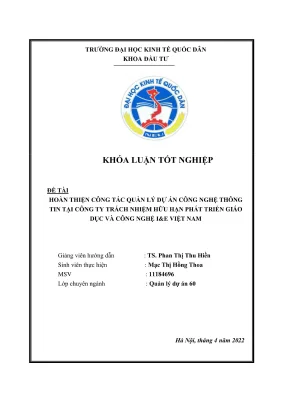 Khóa luận tốt nghiệp hoàn thiện công tác quản lý dự án công nghệ thông tin tại công ty trách nhiệm hữu hạn phát triển giáo dục và công nghệ ie việt nam