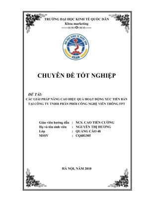 Chuyên đề tốt nghiệp các giải pháp nâng cao hiệu quả hoạt động xúc tiến bán tại công ty tnhh phân phối công nghệ viễn thông fpt