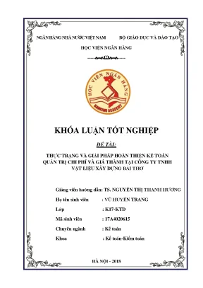 Khóa luận tốt nghiệp kế toán kiểm toán thực trạng và giải pháp hoàn thiện kế toán quản trị chi phí và tính giá thành tại công ty tnhh vật liệu xây dựng bài thơ