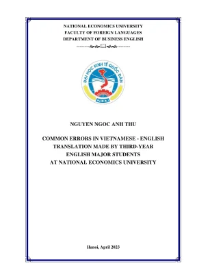 Khóa luận tốt nghiệp common errors in vietnameseenglish translation made by thirdyear english major students at national economics university