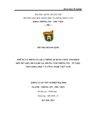 Khóa luận tốt nghiệp những quan điểm của quá trình áp dụng cổng tìm kiếm siêu dữ liệu metalib tại trung tâm thông tin tư liệu viện khoa học và công nghệ việt nam