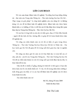 Khóa luận tốt nghiệp tự động hoá hoạt động thông tin thư viện của trung tâm thông tin thư viện trường đại học hà nội thực trạng và giải pháp