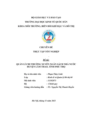 Chuyên đề thực tập tốt nghiệp quản lý chi thường xuyên ngân sách nhà nước huyện lâm thao tỉnh phú thọ