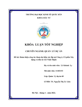 Khóa luận tốt nghiệp hoàn thiện công tác tham dự thầu xây lắp tại công ty cổ phần xây dựng và đầu tư 122 vĩnh thịnh