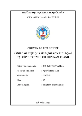 Chuyên đề tốt nghiệp nâng cao hiệu quả sử dụng vốn lưu động tại công ty tnhh cơ điện nam thanh
