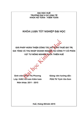Khóa luận tốt nghiệp giải pháp hoàn thiện công tác kế toán thuế gtgt và thuế tndn tại công ty cổ phần vật tư nông nghiệp thừa thiên huế