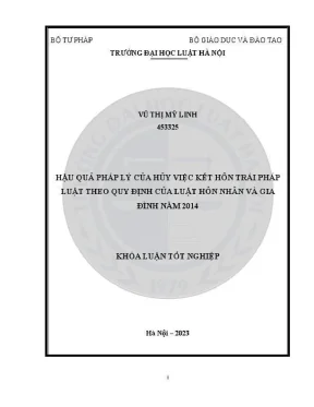 Khoá luận tốt nghiệp hậu quả pháp lý của huỷ việc kết hôn trái pháp luật theo quy định của luật hôn nhân và gia đình năm 2014