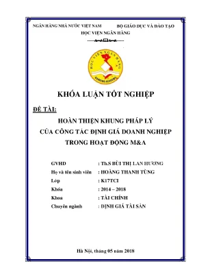 Khóa luận tốt nghiệp tài chính hoàn thiện khung pháp lý của công tác định giá trong hoạt động ma