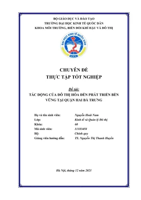 Chuyên đề thực tập tốt nghiệp tác động của đô thị hóa đến phát triển bền vững tại quận hai bà trưng