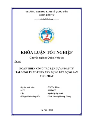 Khóa luận tốt nghiệp hoàn thiện công tác lập dự án đầu tư tại công ty cổ phần xây dựng bất động sản việt phát
