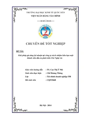 Chuyên đề tốt nghiệp giải pháp gia tăng lợi nhuận tại công ty trách nhiệm hữu hạn một thành viên đầu tư phát triển chè nghệ an