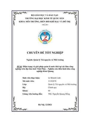 Chuyên đề tốt nghiệp hiện trạng và giải pháp quản lí nước thải tại các khu công nghiệp trên địa bàn tỉnh vĩnh phúc nghiên cứu điển hình khu công nghiệp khai quang
