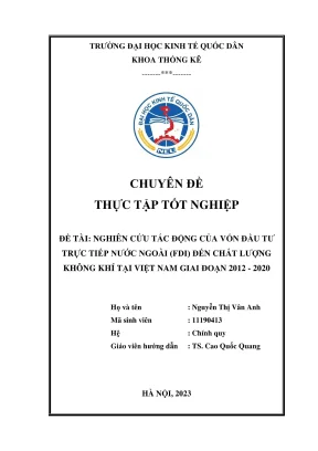 Chuyên đề thực tập tốt nghiệp nghiên cứu tác động của vốn đầu tư trực tiếp nước ngoài fdi đến chất lượng không khí tại việt nam
