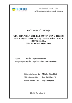 Khóa luận tốt nghiệp giải pháp hạn chế rủi ro tín dụng trong hoạt động cho vay của ngân hàng tmcp đông nam á cn cộng hòa