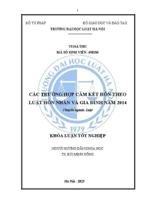 Khoá luận tốt nghiệp các trường hợp cấm kết hôn theo luật hôn nhân và gia đình năm 2014