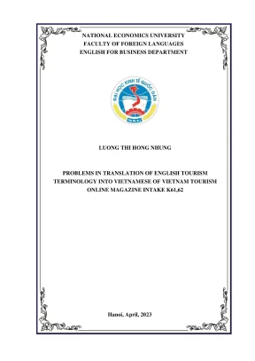 Chuyên đề tốt nghiệp problems in translation of english tourism terminology into vietnamese of vietnam tourism online magazine intake k61 62
