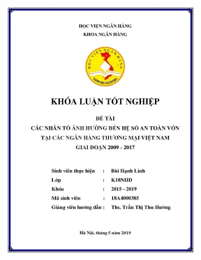 Khóa luận tốt nghiệp ngân hàng các nhân tố ảnh hưởng đến hệ số an toàn vốn tại các ngân hàng thương mại cổ phần việt nam giai đoạn 20092017
