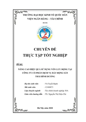 Chuyên đề thực tập tốt nghiệp nâng cao hiệu quả sử dụng vốn lưu động tại công ty cổ phần dịch vụ bất động sản thái bình dương