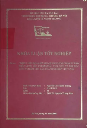 Khóa luận tốt nghiệp chiến lược quan hệ khách hàng tại công ty bảo hiểm nhân thọ prudential và bài học kinh nghiệm cho các doanh nghiệp việt nam
