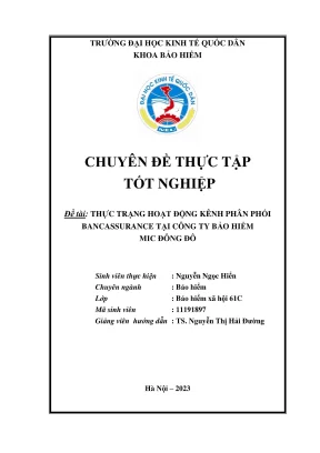 Chuyên đề thực tập tốt nghiệp thực trạng và giải pháp phát triển kênh phân phối bancassurance tại dnbh quân đội chi nhánh đông đô