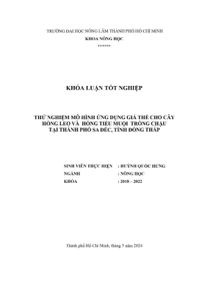 Khóa luận tốt nghiệp nông học thử nghiệm mô hình ứng dụng giá thể cho cây hồng leo và hồng tiểu muội trồng chậu tại thành phố sa đéc tỉnh đồng tháp