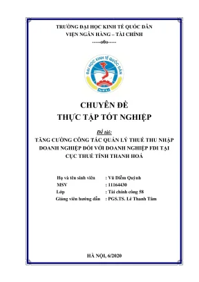 Chuyên đề thực tập tốt nghiệp tăng cường công tác quản lý thuế thu nhập doanh nghiệp đối với doanh nghiệp fdi tại cục thuế tỉnh thanh hoá