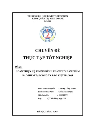 Chuyên đề thực tập tốt nghiệp hoàn thiện hệ thống kênh phân phối sản phẩm bảo hiểm tại công ty bảo việt hà nội