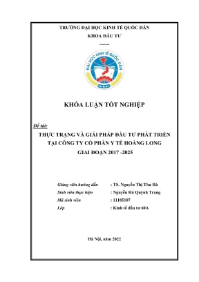Khóa luận tốt nghiệp đầu tư phát triển tại công ty cp y tế hoàng long thực trạng và giải pháp