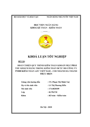 Khóa luận tốt nghiệp kế toán kiểm toán hoàn thiện quy trình kiểm toán khoản mục phải thu khách hàng trong kiểm toán bctc do công ty tnhh kiểm toán afc việt nam chi nhánh hà thành thực hiện