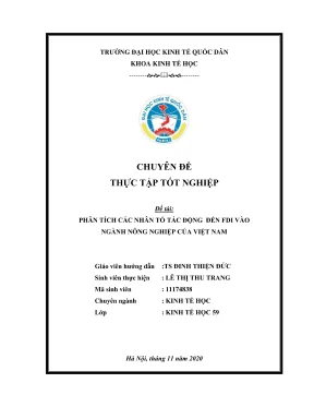Chuyên đề thực tập tốt nghiệp phân tích các nhân tố tác động đến fdi vào ngành nông nghiệp của việt nam