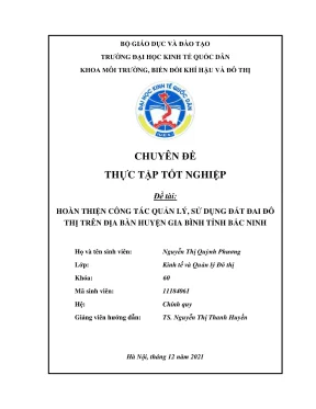 Chuyên đề thực tập tốt nghiệp hoàn thiện công tác quản lý sử dụng đất đai đô thị trên địa bàn huyện gia bình tỉnh bắc ninh