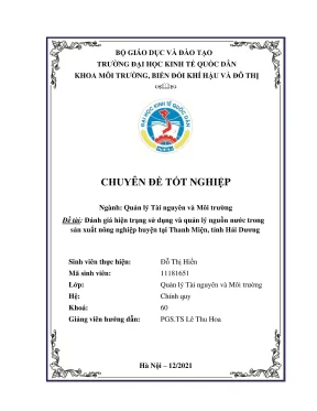 Chuyên đề tốt nghiệp đánh giá hiện trạng sử dụng và quản lý nguồn nước trong sản xuất nông nghiệp huyện tại thanh miện tỉnh hải dương