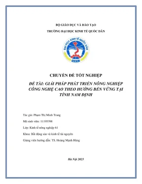 Chuyên đề tốt nghiệp giải pháp phát triển nông nghiệp công nghệ cao theo hướng bền vững tại tỉnh nam định
