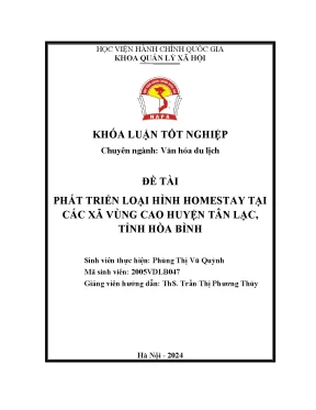 Khóa luận tốt nghiệp văn hóa du lịch phát triển loại hình du lịch homestay tại các xã vùng cao huyện tân lạc tỉnh hòa bình