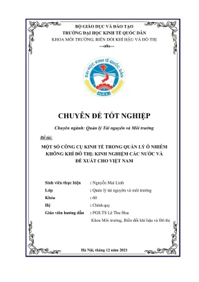 Chuyên đề tốt nghiệp một số công cụ kinh tế trong quản lý ô nhiễm không khí đô thị kinh nghiệm các nước và đề xuất cho việt nam