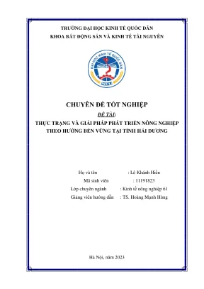 Chuyên đề tốt nghiệp thực trạng và giải pháp phát triển nông nghiệp theo hướng bền vững tại tỉnh hải dương
