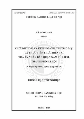 Khoá luận tốt nghiệp khởi kiện vụ án kinh doanh thương mại và thực tiễn hiện tại toà án nhân dân quận nam từ liêm thành phố hà nội