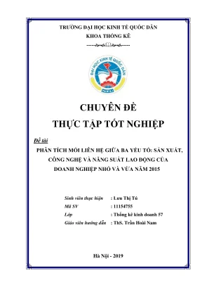 Chuyên đề thực tập tốt nghiệp phân tích mối liên hệ giữa ba yếu tố sản xuất công nghệ và năng suất lao động của doanh nghiệp nhỏ và vừa năm 2015