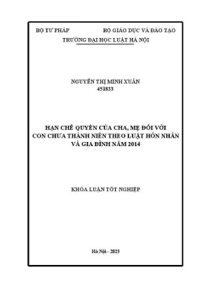 Khoá luận tốt nghiệp hạn chế quyền của cha mẹ đối với con chưa thành niên theo luật hôn nhân và gia đình năm 2014