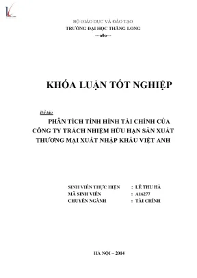Khóa luận tốt nghiệp phân tích tình hình tài chính của công ty trách nhiệm hữu hạn sản xuất thương mại xuất nhập khẩu việt anh