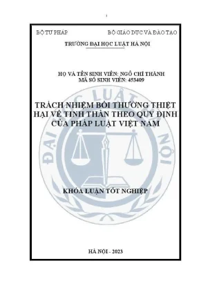 Khoá luận tốt nghiệp trách nhiệm bồi thường thiệt hại về tinh thần theo quy định của pháp luật việt nam