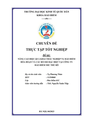 Chuyên đề thực tập tốt nghiệp nâng cao hiệu quả khai thác nghiệp vụ bảo hiểm hỏa hoạn và các rủi ro đặc biệt tại công ty bảo hiểm mic thủ đô