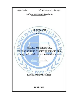 Khoá luận tốt nghiệp chia tài sản chung của vợ chồng trong thời kỳ hôn nhân theo luật hôn nhân và gia đình năm 2014