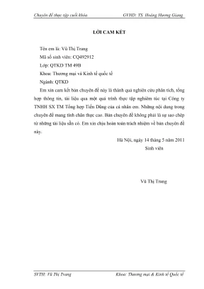Chuyên đề thực tập tốt nghiệp hoạt động tiêu thụ sản phẩm tại công ty tnhh sản xuất thương mại tổng hợp tiến dũng thực trạng và giải pháp