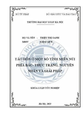 Khoá luận tốt nghiệp tảo hôn ở một số tỉnh miền núi phía bắc thực trạng nguyên nhân và giải pháp