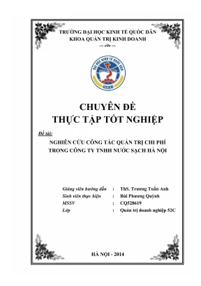 Chuyên đề thực tập tốt nghiệp nghiên cứu công tác quản trị chi phí trong công ty tnhh nước sạch hà nội
