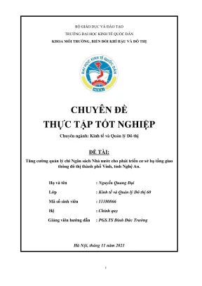 Chuyên đề thực tập tốt nghiệp tăng cường quản lý chi ngân sách nhà nước cho phát triển cơ sở hạ tầng giao thông đô thị thành phố vinh tỉnh nghệ an